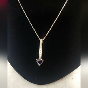 Heart Shape Blue Sapphire Pendant with CZ Accents